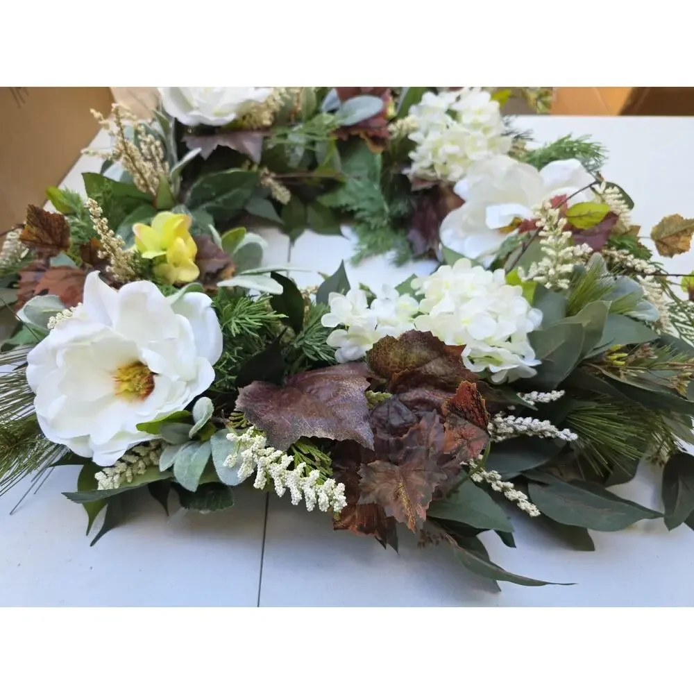 Handmade Wreath All Seasons Evergreen Peonies Carnation Ivy 28